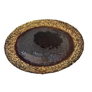 Textured Brown & Gold Decorative Plate Large 14" Diameter Earthenware Heavy